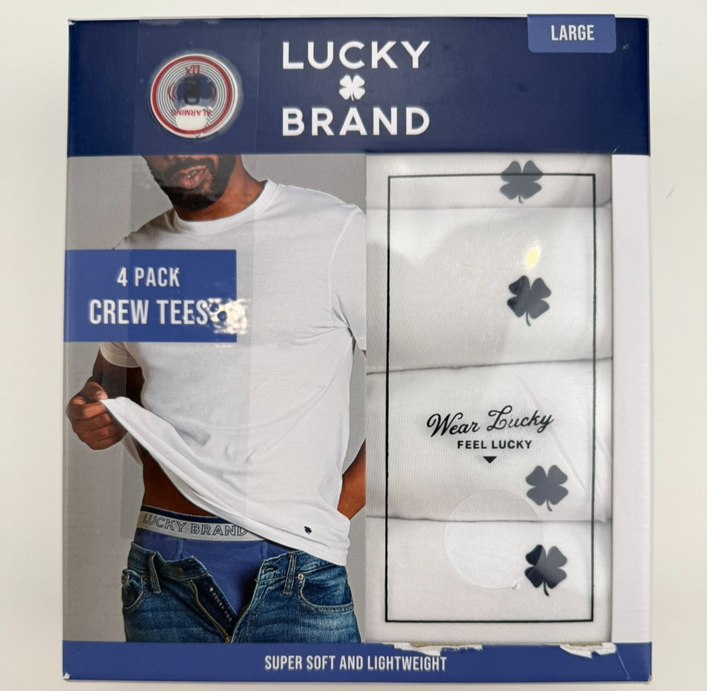 4 PACK LUCKY BRAND CREW TEES SUPER SOFT LIGHT WEIGHT SZ LARGE NWT